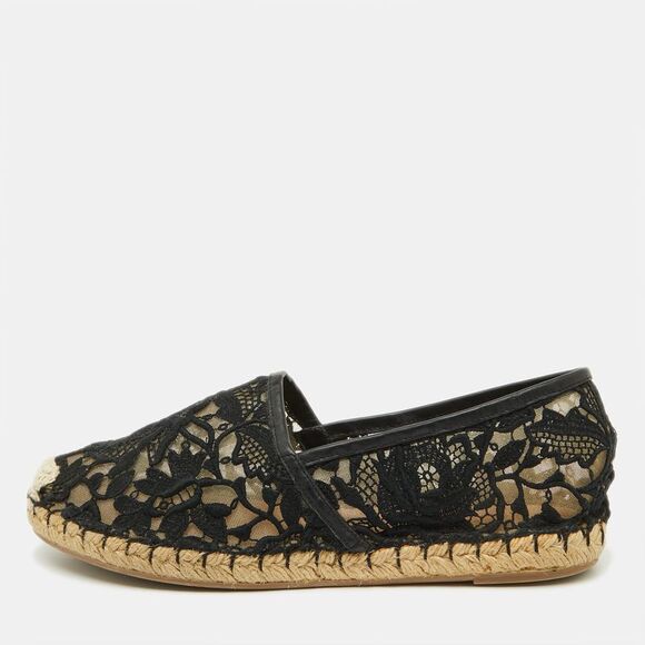 Valentino Black Floral Lace Espadrille Flats Size 37,New Products : American Fashion Style Bags On Sale